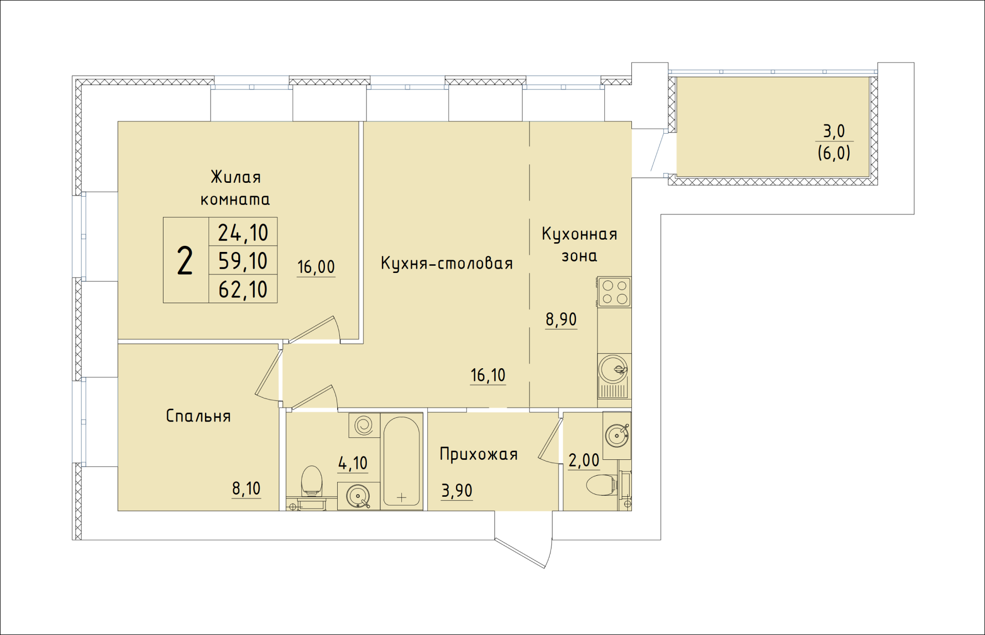 планировка квартиры 62 м2